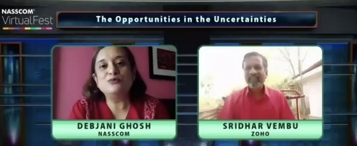 Attended  @svembu fireside chat with  @debjani_ghosh_  @nasscom. I have always been a great fan of him, especially for the native intelligence that be brings to the technology business and life. Here are the gems that Sridhar spoke during the session.