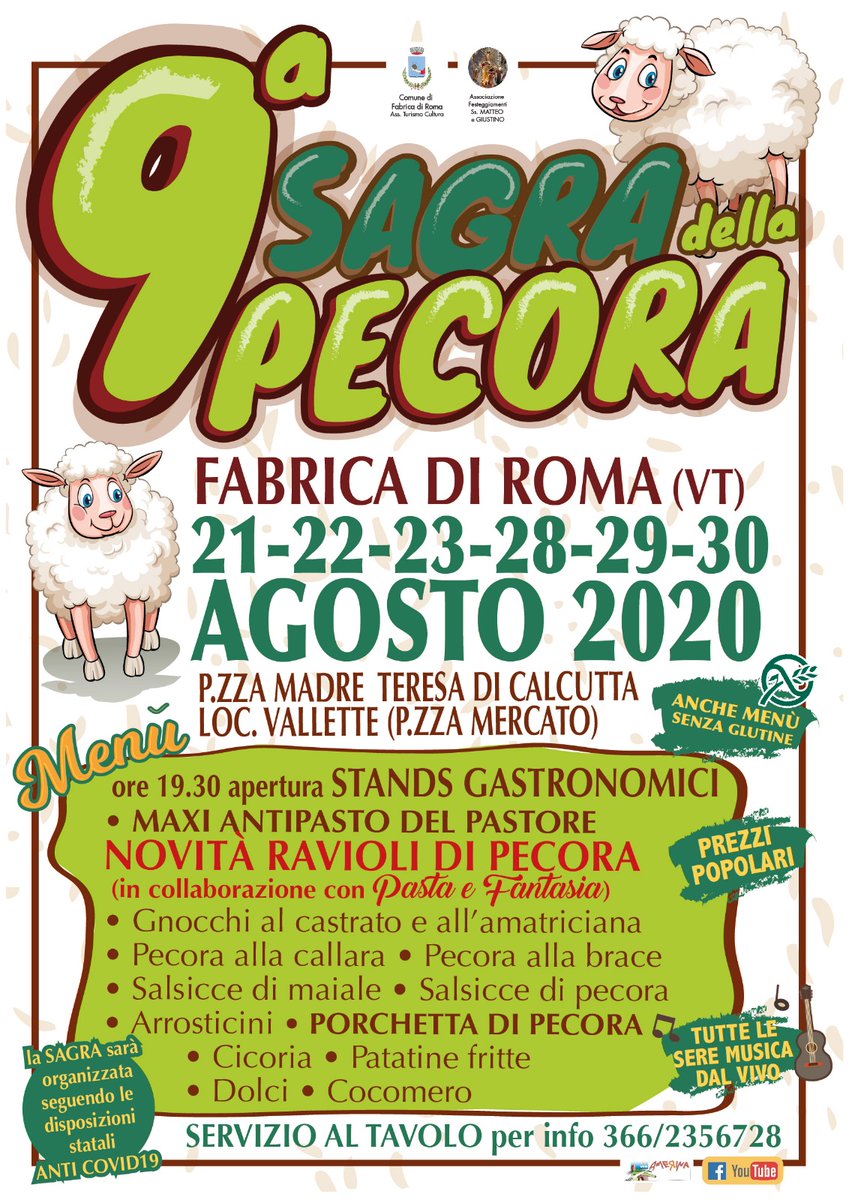 FABRICA DI ROMA – A Fabrica di Roma la Sagra della Pecora non può mancare.
tusciaeventi.it/eventi/sagre-a… <a href="/Sagrede20/">Sagre ed Eventi</a> <a href="/SagreLazio/">SagreLazio</a> <a href="/sagreitalia/">Sagre e Dintorni</a>