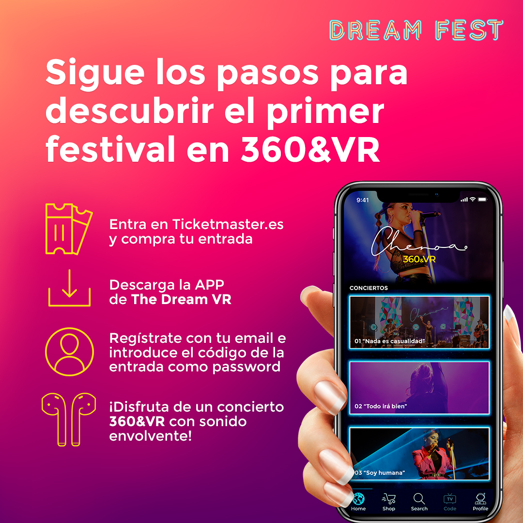 ‼️Pasos a seguir para disfrutar del concierto. Disponible a partir del 7 de septiembre. #Dreamfest360 #chenoa360
