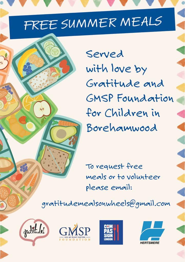 _WithCompassion's tweet photo. We're delighted to partner with superstar charity Gratitude who fight food waste and hunger in the Borehamwood area! 🤩💙 We're making 100's of meals a day to help them feed children during the school holidays🌞 To request free meals, email: info@compassionlondon.org #helpfeedLDN https://t.co/hd6hDBdRHY