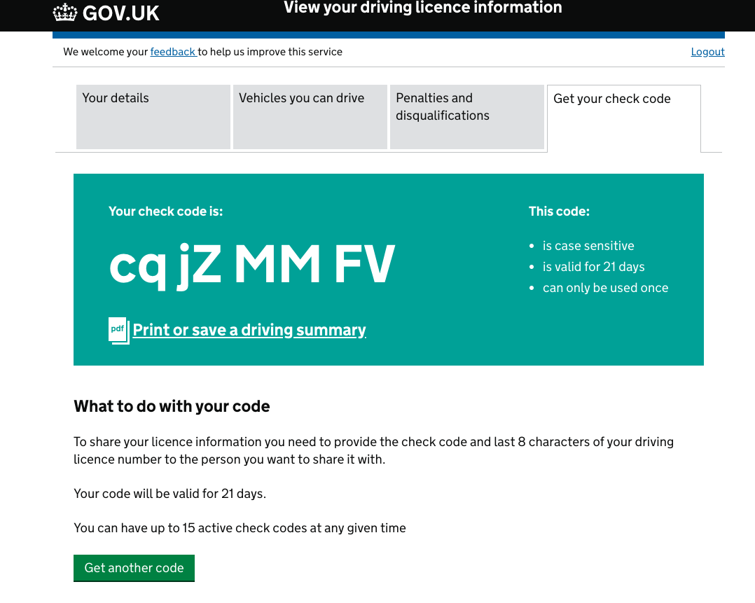 There are other examples too, this  @GOVUK  @DVLAgovuk service allows people to share their driving license information with others (with a car hire company for example). https://www.gov.uk/view-driving-licence