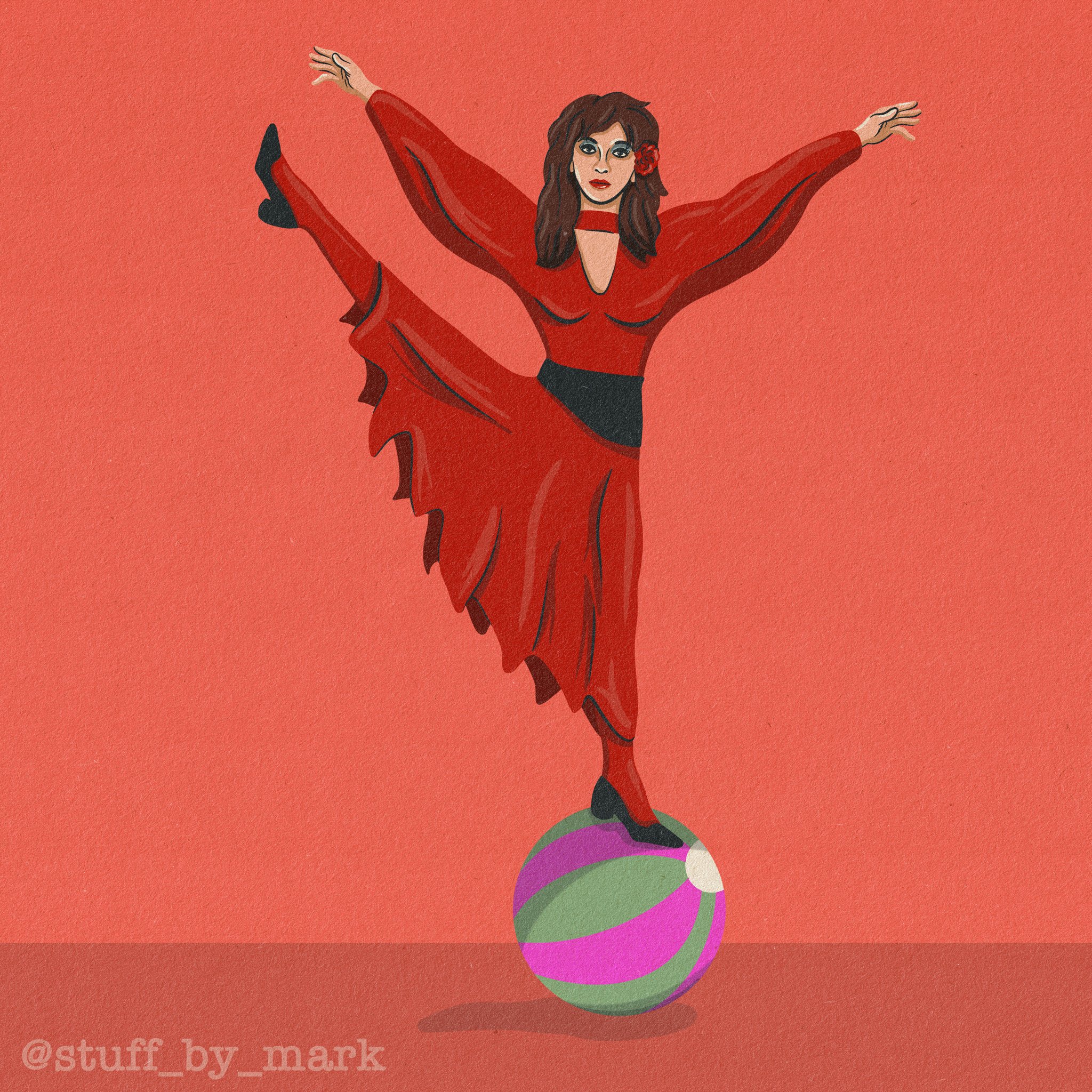 Happy Birthday Kate Bush. Here\s an old drawing of her practicing her circus skills. 