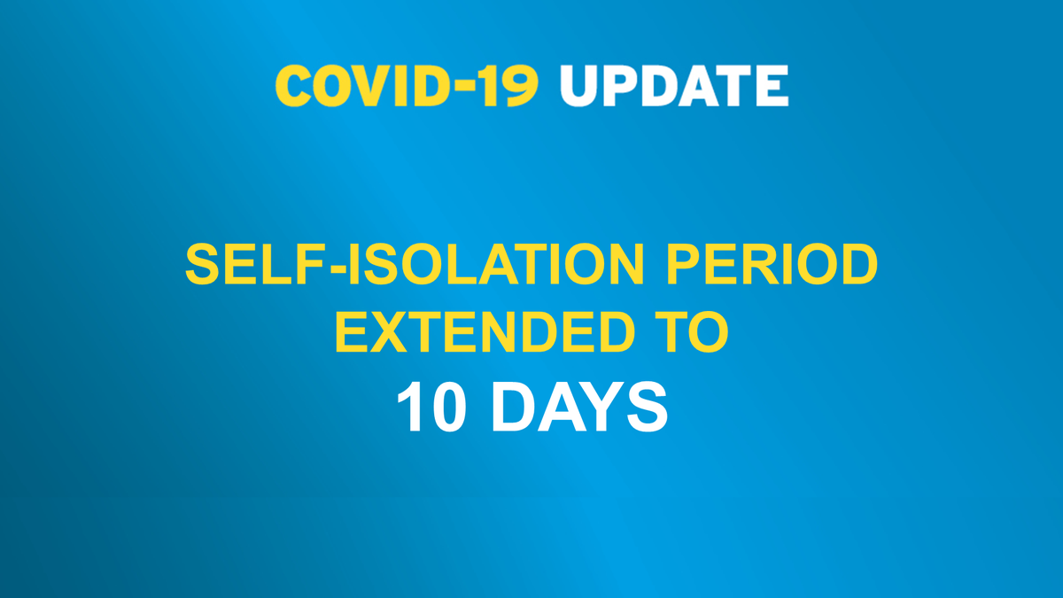 healthdpt's tweet photo. Today the Chief Medical Officers for England, Scotland, Wales and NI have issued updated advice on the self-isolation period for symptomatic individuals or those with a positive test result increasing from 7 days to 10 days.

➡️https://t.co/tnjHLyiNeG

➡️https://t.co/vCzqhXYqLr https://t.co/dHg7uVuzNB