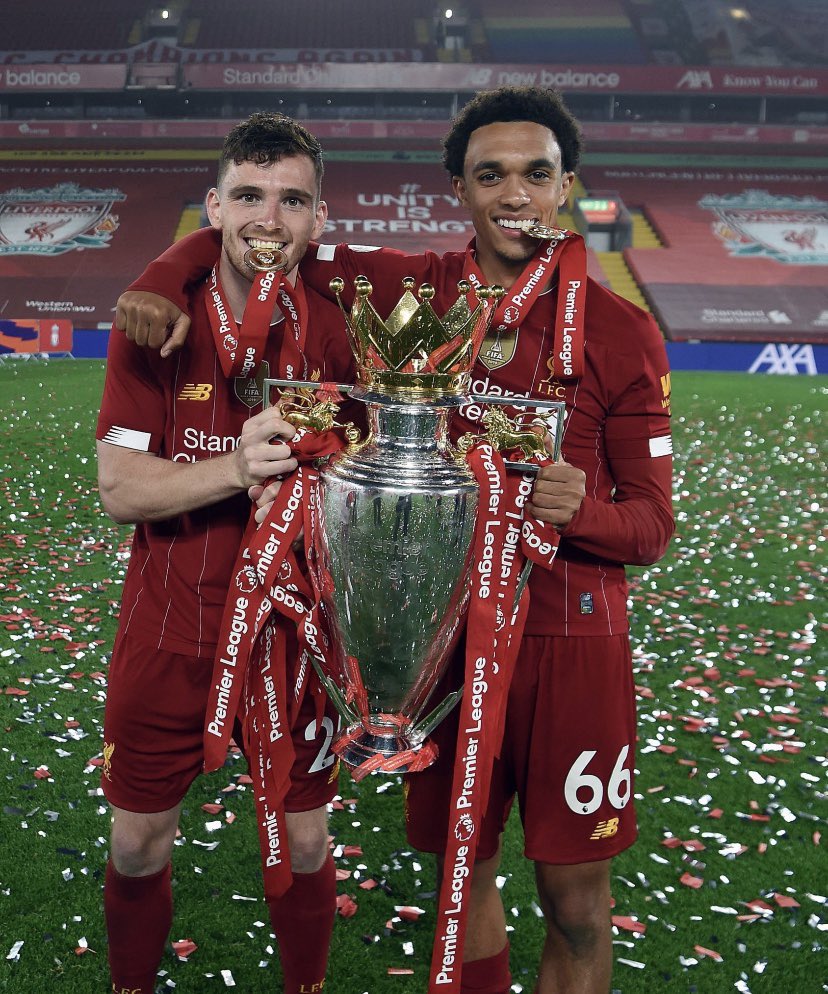 TheAnfieldWrap's tweet photo. Most assists in a season by a defender in Premier League history:

13 Trent Alexander-Arnold (19-20)
12 Andy Robertson (19-20)
12 Trent Alexander-Arnold (18-19)
11 Andy Robertson (18-19)

Unreal 👏 https://t.co/Ed6Wez5neJ