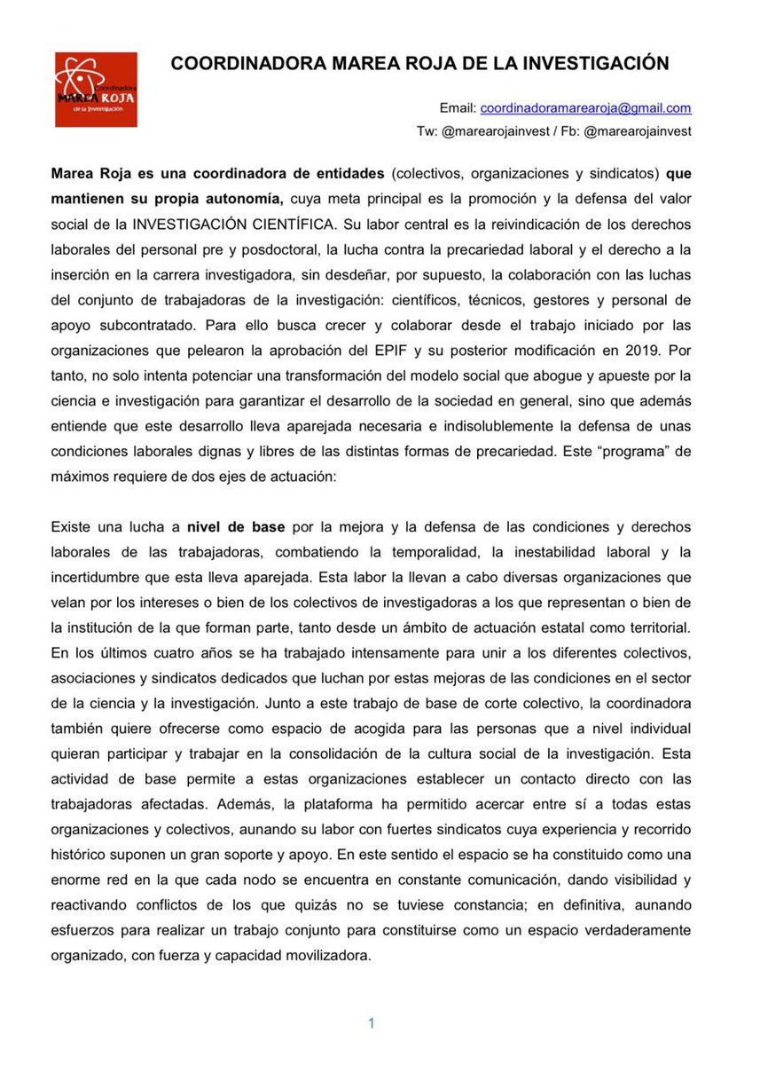 marearojainvest's tweet photo. 📢 Tras un tiempo trabajando por fin podemos anunciaros la refundación de la MareaRoja como Coordinadora de muchas de las organizaciones, colectivos y asociaciones de investigadoras/es del país! 🙂 
Juntas somos más fuertes!💪🏽 Aquí nuestro comunicado👇🏽 #SinCienciaNoHayFuturo https://t.co/WTxSKDoPiu