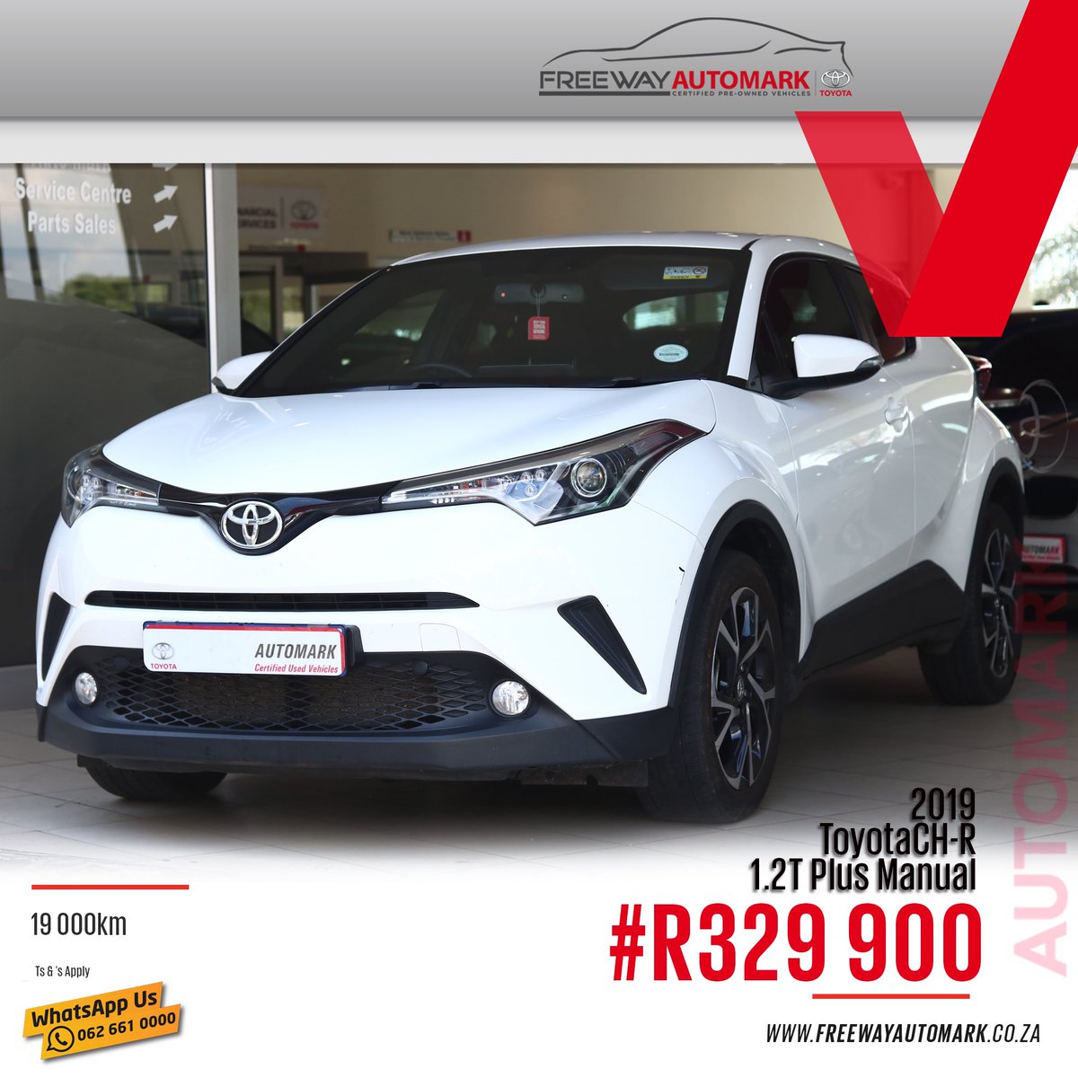 Freeway_Group's tweet image. 2019
Toyota CH⁣-R
1.2T Plus ⁣Manual
19 000km
Price: R329 900

T’s &amp;amp; C’s apply

freewayautomark.co.za

Whatsapp📱us on 062 661 0000⁣
Or⁣
Call ☎️us on 011 661 0000⁣
⁣
#FreewayGroup #FreewayToyota #FreewayAutomark #Automark #UsedCars #PreOwned #Toyota #ToyotaCHR #CHR #Manual