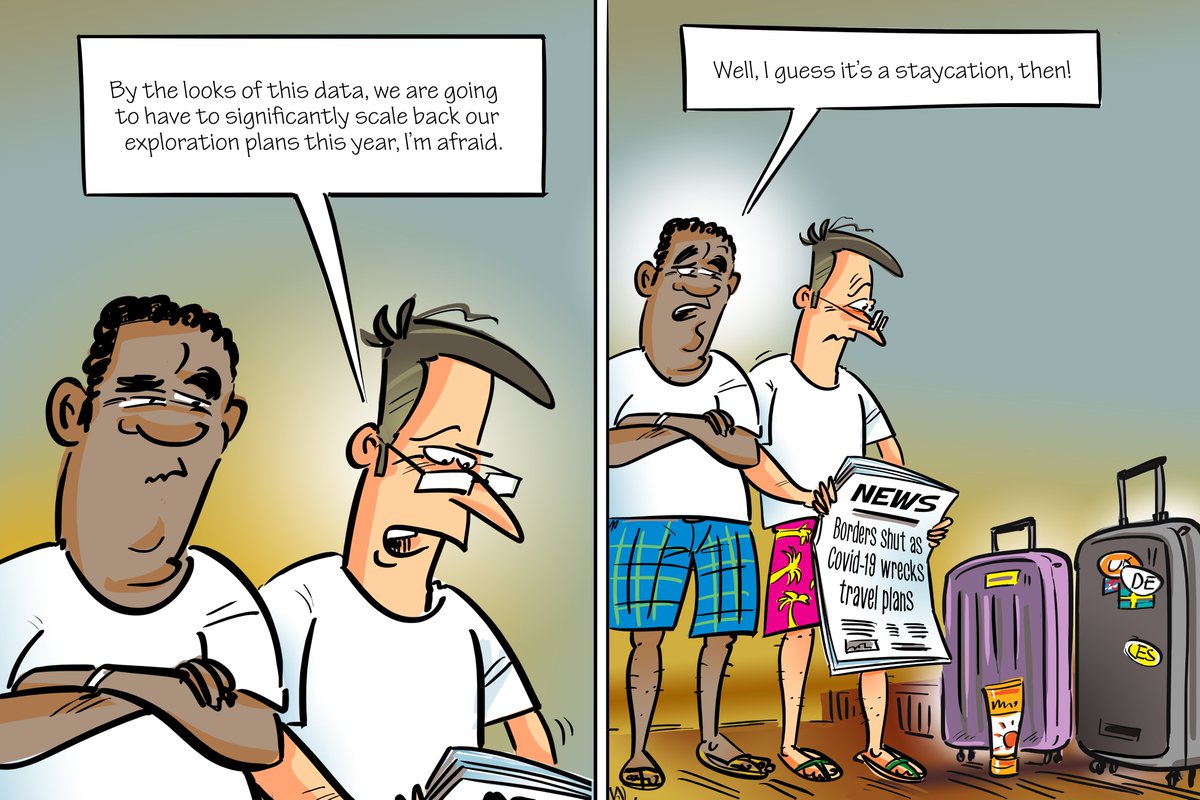 Deduleasa's tweet photo. @UpstreamOnline cartoon this week 

Summer blues: with a hoped-for swift recovery from the Covid-19 pandemic fizzling out, holiday adventures close to home are on cards for many in 2020.

#Staycation2020 https://t.co/CKtTnWV4Hl