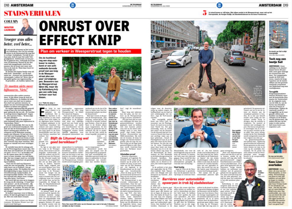 De VVD wil een stad waarin bewoners en ondernemers zich snel van A naar B kunnen verplaatsen. Een goede bereikbaarheid per auto is hierbij essentieel. Het afsluiten van de Weesperstraat voor doorgaand verkeer past hier niet bij. <a href="/StijnNijssen/">Stijn Nijssen</a> uit zijn zorgen in de Telegraaf: