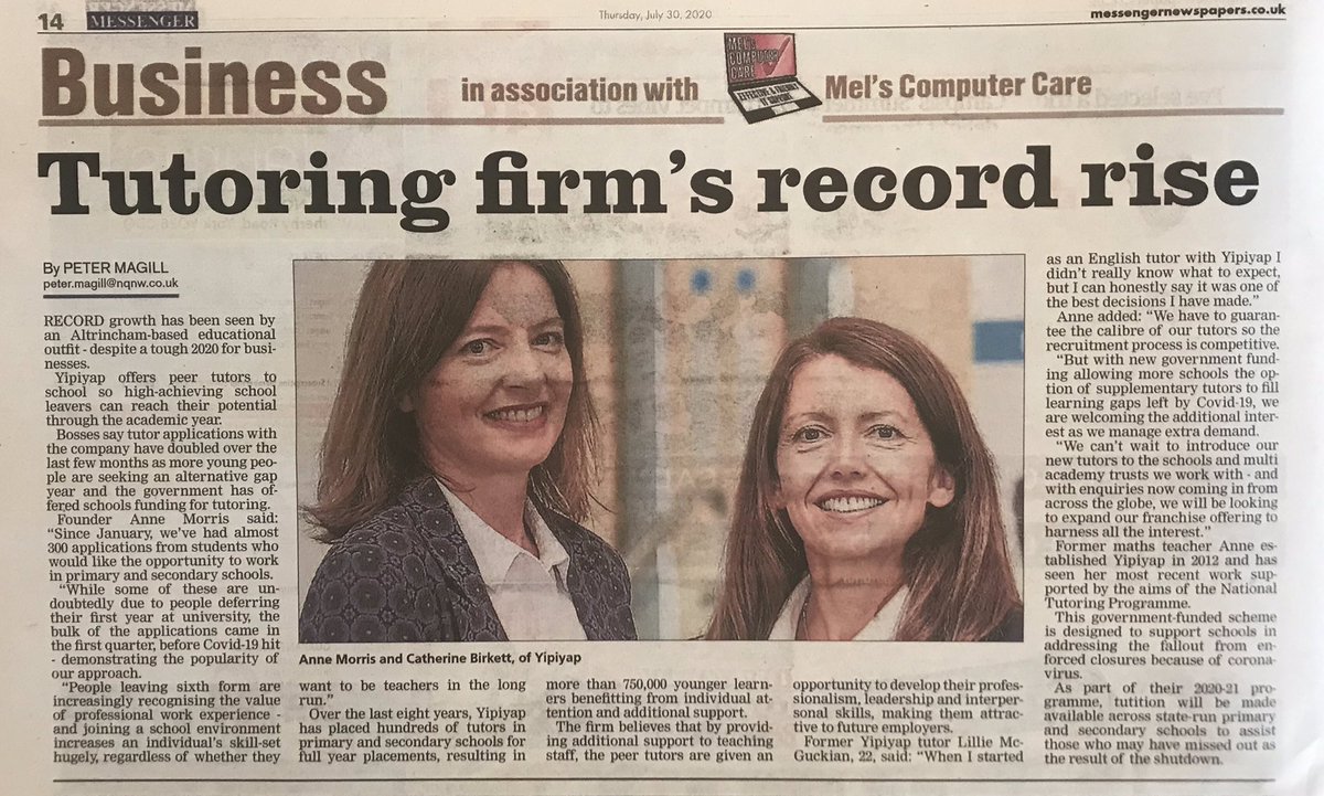RuthWilsonPR's tweet photo. Lovely local coverage for education client @yipiyap #readapaper #freelancepr https://t.co/djIY1k8jLJ