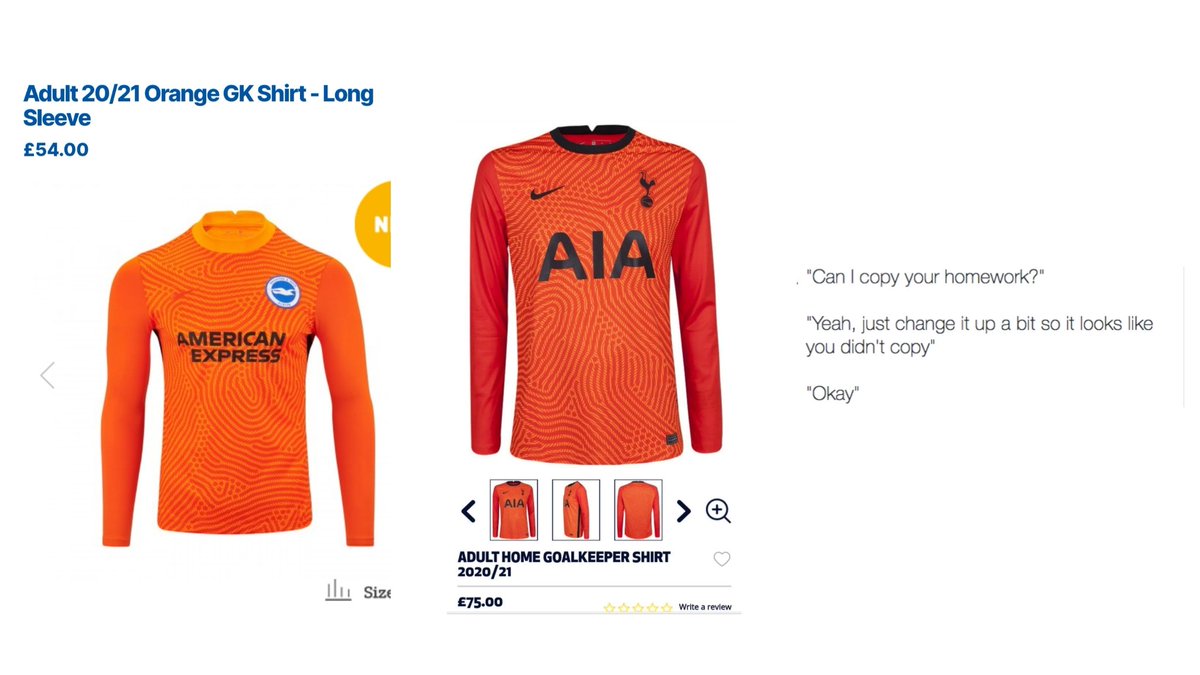 BHAFCFanMedia's tweet photo. Lazy Nike.... and Tottenham just charging £21 more 😂 #bhafc #goalkeeperkit #TottenhamHotspur #thfc #Nike https://t.co/goyR1HN2Jj