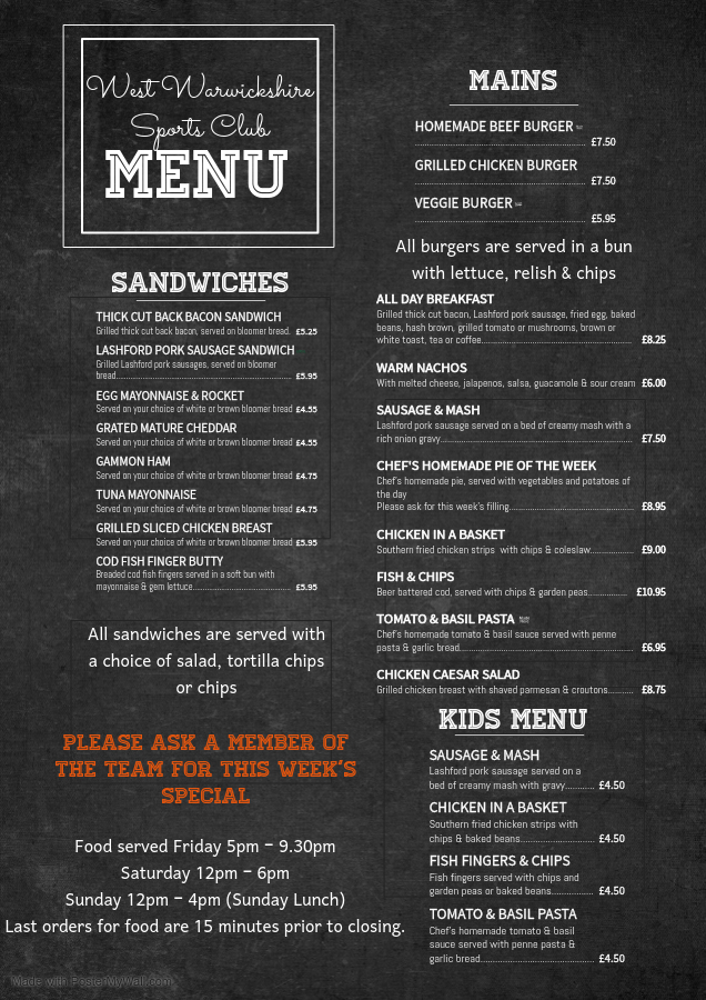 Come and join us this weekend and grab a bite to eat! Food served Friday 5pm - 9.30pm, Saturday 12pm - 6pm and Sunday lunch 12pm - 4pm. All tables need to be booked in advance by emailing thebar@westwarwicks.co.uk. Sunday Lunch must be pre-ordered by 6pm on Friday #food #drinks