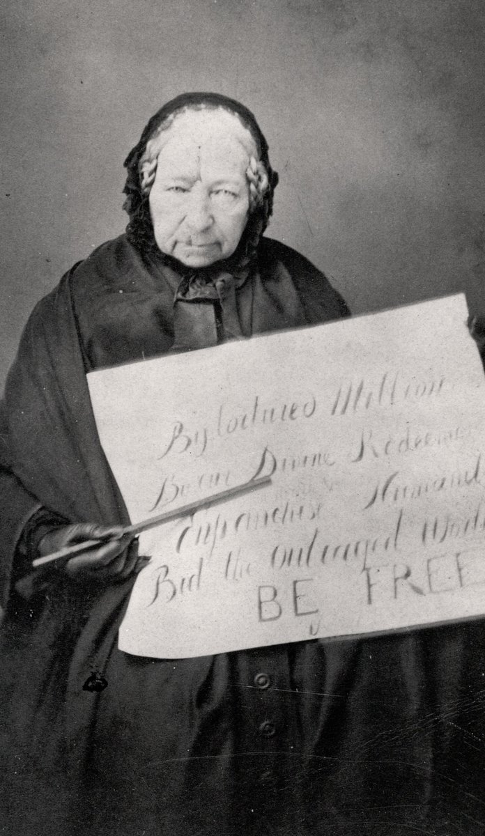 A wonderful picture of Anne Knight, a Quaker from Chelmsford who formed one of the first women’s suffrage organisations in Sheffield. The sign reads: “By tortured millions, By the Divine Redeemer, Enfranchise Humanity, Bid the Outraged World, BE FREE”