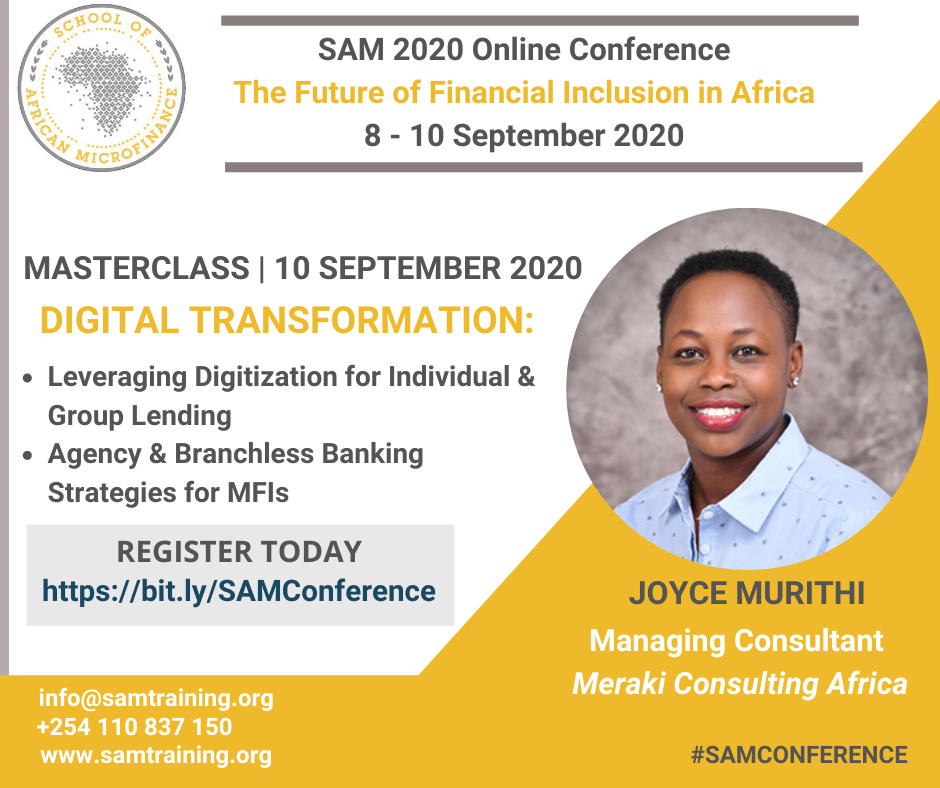 SAMtraining11's tweet photo. Join Joyce Murithi at the SAM 2020 Online Conference this September for an interactive and in-depth Masterclass focusing on Digital Transformation for financial institutions.

Click here to register: https://t.co/0lsasVNgbq

Contact: info@samtraining.org

#SAM2020 #SAMCONFERENCE https://t.co/uGTWIRsQXN