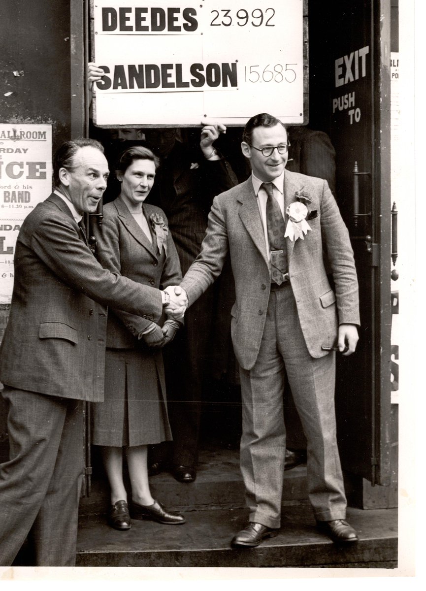 Some election campaigning from Labour candidate Neville Sandelson, showing the election results being announced - he lost to Conservative Bill Deedes in the 1955 Ashford Constituency.