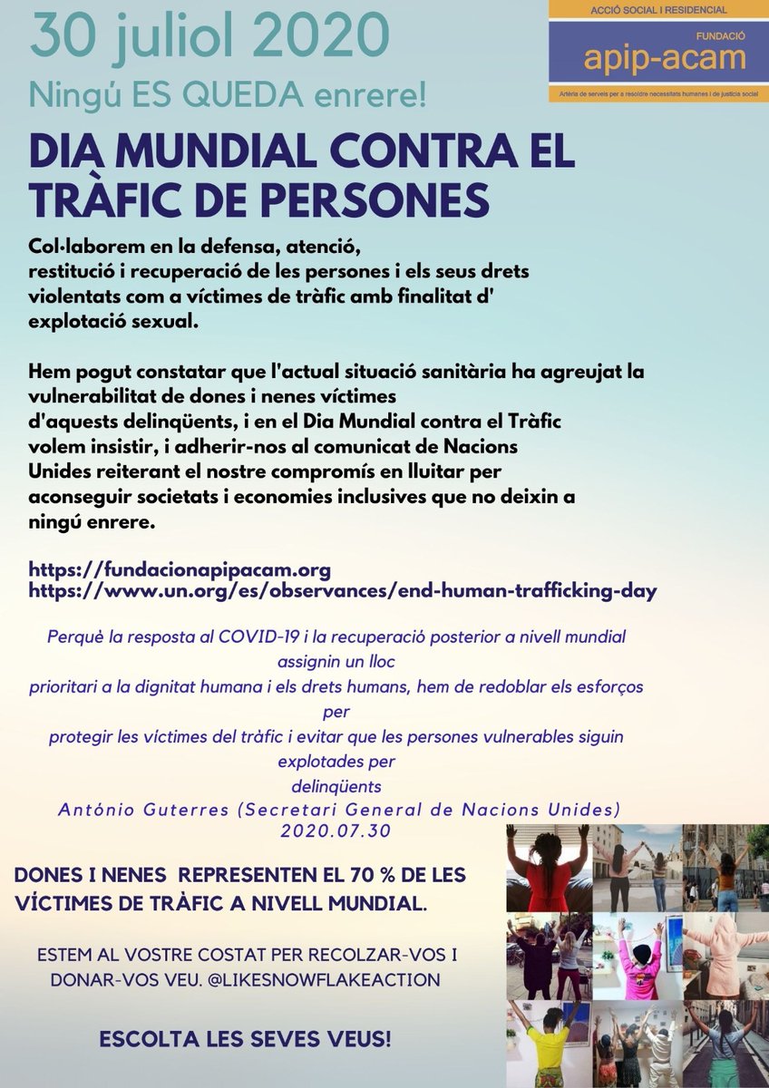 ercmolins's tweet photo. Avui és el Dia Mundial contra el Tràfic de Persones. A @ercmolins celebrem que hi hagi fundacions com Apip-Acam que lluiten contra la vulnerabilitat de dones i nenes víctimes d'aquestes atrocitats. #apipacam #DiaMundialContraelTraficdePersones https://t.co/OamoQfwGLP