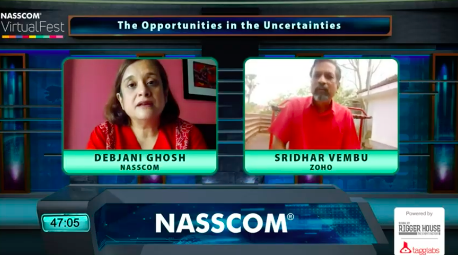 nasscom's tweet photo. “Find a niche that is readily addressable and then loop back your proceeds into longer-term R&D projects”, says @svembu, Founder & CEO @zoho, as he shares his advice for budding entrepreneurs.
#NASSCOMVirtualFest https://t.co/z0jShnxsEK