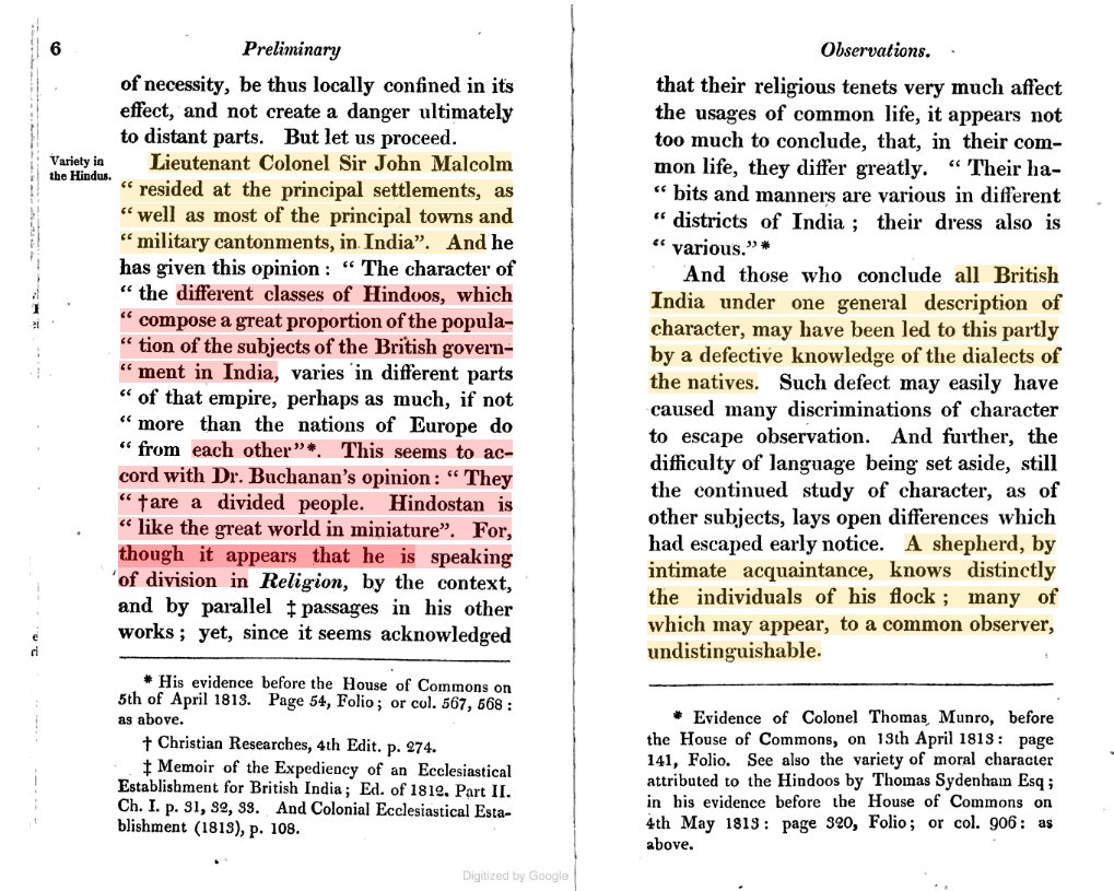 The two gentlemen John Malcolm and Dr Buchanan speaks high of  #hindus moralities, modalities and vividities. Malcolm calls Hindustan as Great World In Miniature.It is this 3/n