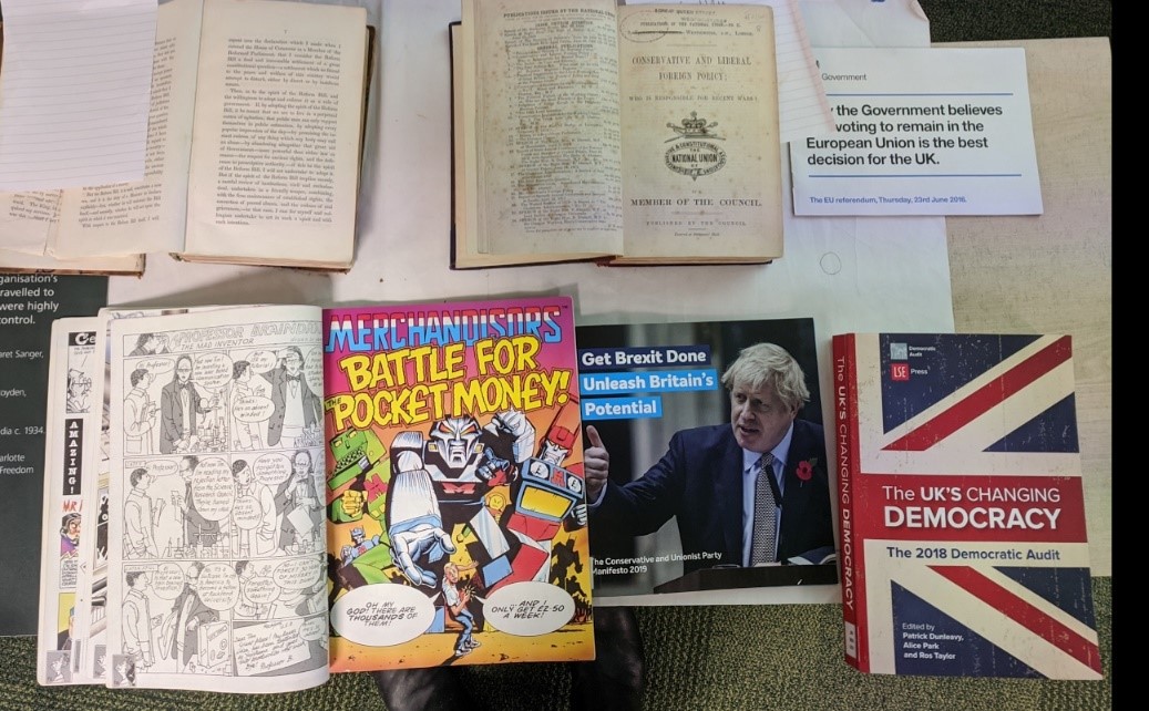We would have also explored the origins of the Conservative Party, with the Tamworth Manifesto displayed with election manifestos and a Spitting Image cartoon from 1988 imagining what politics would look like in 2019 (kindly donated by  @activismlearn)