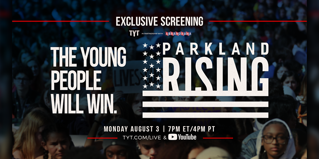 .<a href="/TYT/">TYT</a> with <a href="/abramorama/">Abramorama</a>, will host an exclusive screening of <a href="/parklandrising/">Parkland Rising</a> on August 3 at 7pm ET/4pm PT on YouTube.com/TheYoungTurks and TYT.com/Live. The film documents the teen-led #gunreform movement and efforts to end mass shootings in the country. #tytlive