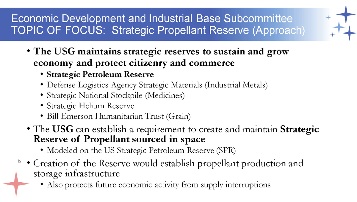  #NatlSpaceCouncil  #UserAdvisoryGroup - . @DittmarML The USG can establish this just like the strategic petroleum reserve.
