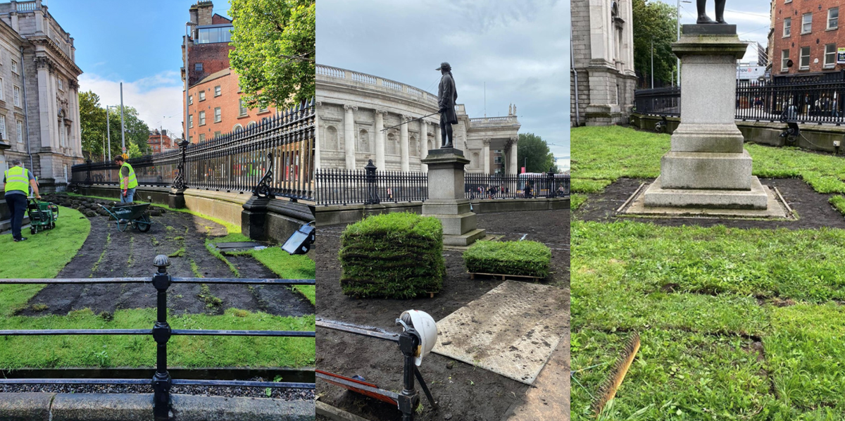 Delighted to see our new wildflower turf rolled out on College Green today. All made possible by the 12,496 Trinity students, staff and members of the public who voted in favour of the move! #TCDWildflowers #SustainableTrinity #InspiringGenerations #Biodiversity