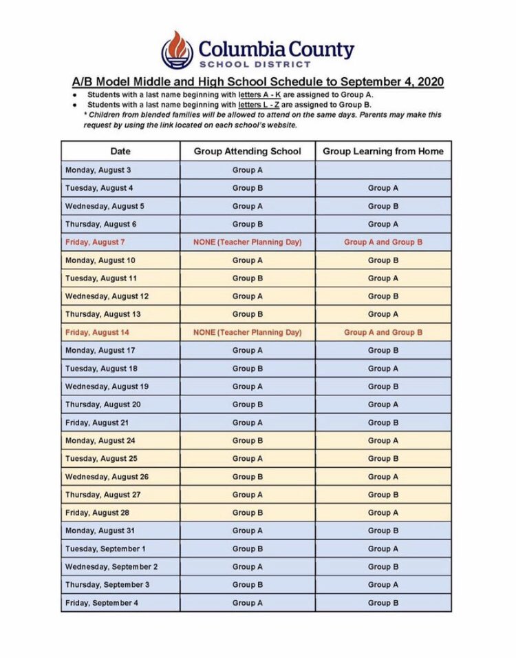 ehs_co2021's tweet photo. If you haven’t been informed here’s the A/B schedule. https://t.co/J1PX2aeGwn