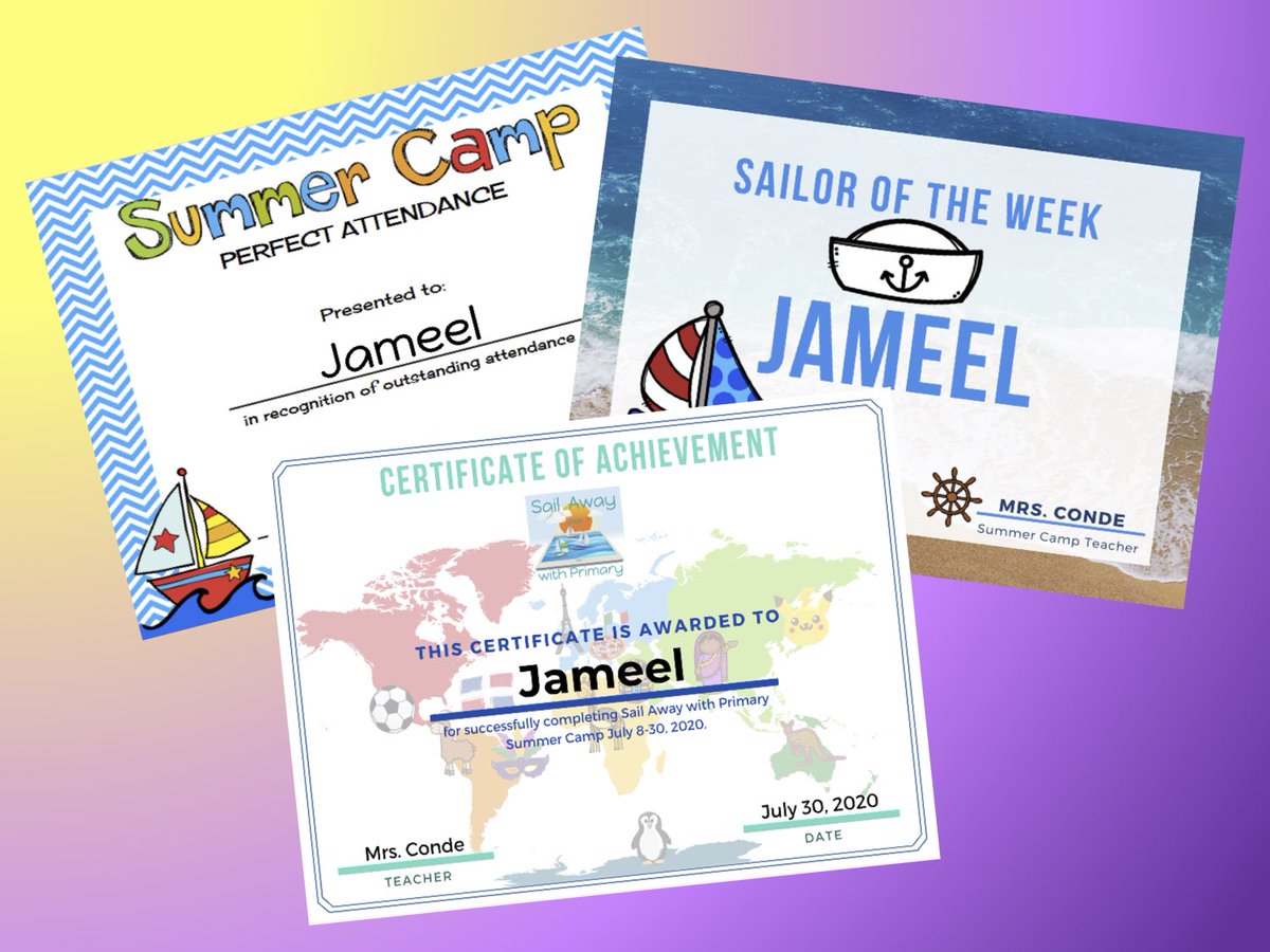 Yvette Conde (@mrsyconde) on Twitter photo Our last day of camp was filled with excitement and many smiles as we celebrated the closing of our summer learning with virtual awards. I’m going to miss these little sailors 💜💛 <a href="/JonesECPKK_AISD/">Jones EC/PK/K School</a> #SailAwayWithPrimary
<a href="/SailAway_AISD/">Aldine ISD Primary Summer Camp</a>
<a href="/AldineISD/">Aldine ISD</a>
#AldineSummer <a href="/JmwhiteWhite/">Jennifer White</a> Our last day of camp was filled with excitement and many smiles as we celebrated the closing of our summer learning with virtual awards. I’m going to miss these little sailors 💜💛 <a href="/JonesECPKK_AISD/">Jones EC/PK/K School</a> #SailAwayWithPrimary
<a href="/SailAway_AISD/">Aldine ISD Primary Summer Camp</a>
<a href="/AldineISD/">Aldine ISD</a>
#AldineSummer <a href="/JmwhiteWhite/">Jennifer White</a>