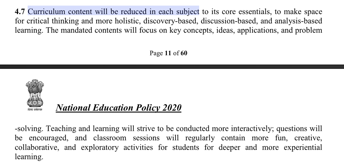 Reduction of curriculum to allow focus on other things ...