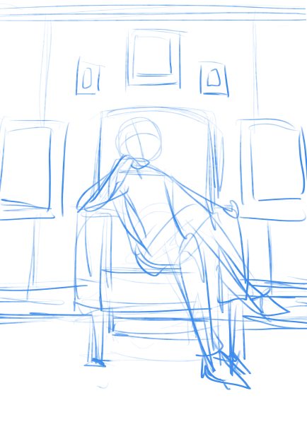 伊月 1枚目 こういうやつでもっとパース効いた感じの描きたいというラフ 2枚目 3d人物で大体のポーズ をつける 位置が見たいので細かくつけなくても平気 3dレイヤーの非表示になってるパース定規を表示させてオブジェクトツールでパース定規の調整 3