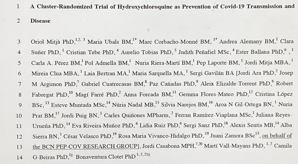Second post exposure prophy study came out Monday as a preprint. While there are some things that will need to be addressed on peer review, I didn’t see anything that will impact the main findings. HCQ 800 mg x 1 then 400 mg/day x 6 days vs. placebo