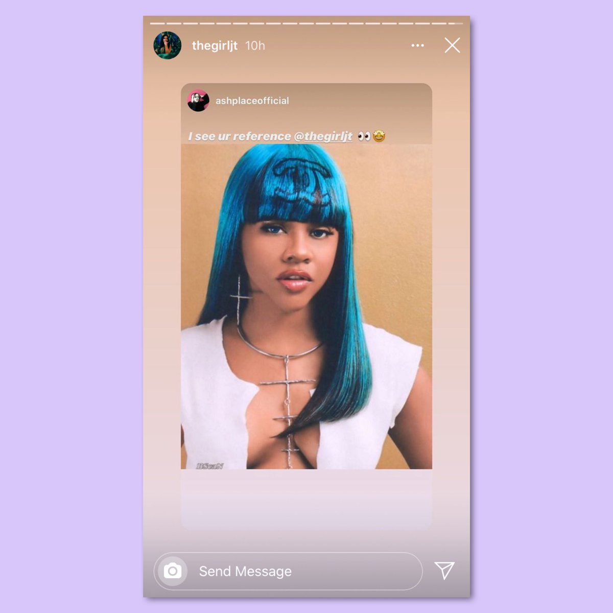 FemaleRapRoom's tweet photo. .@ThegirlJT reposts an Instagram story about her latest hairstyle being a reference to @LilKim. 😍 https://t.co/h3S3PpGPT0