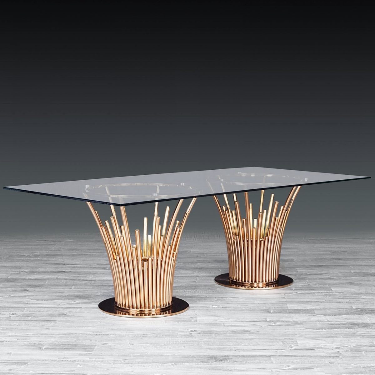 AllaModaDesign's tweet image. Introducing the Mauris Rectangular Luxury Dining Table. This table features a rose gold polished stainless steel base and a clear tempered glass top. ⁣
⁣
#allamodafurniture #shermanoaks #modernfurniture #contemporary #modernhomes #diningroom #furnituredesign #furniture