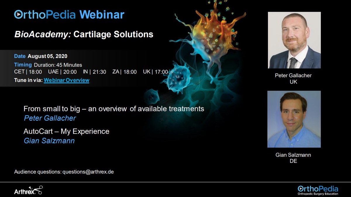 ArthrexUK (@arthrexuk) on Twitter photo The BioAcademy OrthoBiologics Orthopedia webinar series will be starting on the 5th August at 5pm, on the topic of Cartilage Solutions with <a href="/petegallacher/">Pete Gallacher</a> and Prof Gian Salzmann. Join live here: loom.ly/7HJ6LZU
#DiscoverArthrex #orthopedia The BioAcademy OrthoBiologics Orthopedia webinar series will be starting on the 5th August at 5pm, on the topic of Cartilage Solutions with <a href="/petegallacher/">Pete Gallacher</a> and Prof Gian Salzmann. Join live here: loom.ly/7HJ6LZU
#DiscoverArthrex #orthopedia