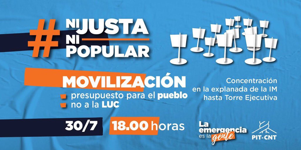 #Uruguay #Montevideo

HOY - Nos movilizamos ✊🏿❤️

La LUC no es NI JUSTA, NI POPULAR y debemos poner los ejes en la emergencia y necesidades del pueblo de cara a la discusión del Presupuesto Nacional.

Intendencia de Montevideo - 18 hs.

#NoaLaLUC
#NiJustaNiPopular
