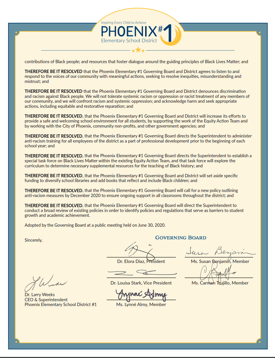 Lynne_Almy's tweet photo. Incredibly proud of the Resolution to Abolish Systemic Barriers for Black Students' Success the @phxschools board passed last month. We believe #BlackLivesMatter https://t.co/hHH1pvq9nY