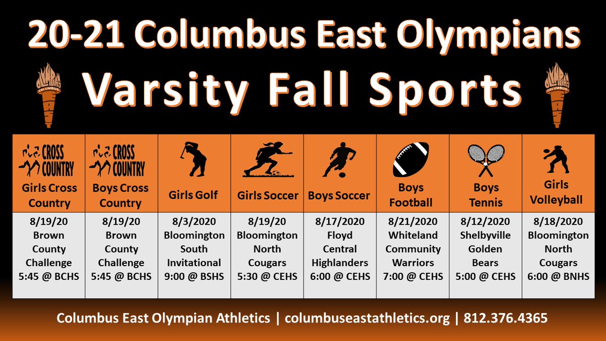 CoachP12's tweet photo. 2020-21 Columbus East Olympian Season Openers for all Fall sports. Good luck O's!  #EastPride https://t.co/g0jPr3lWgE
