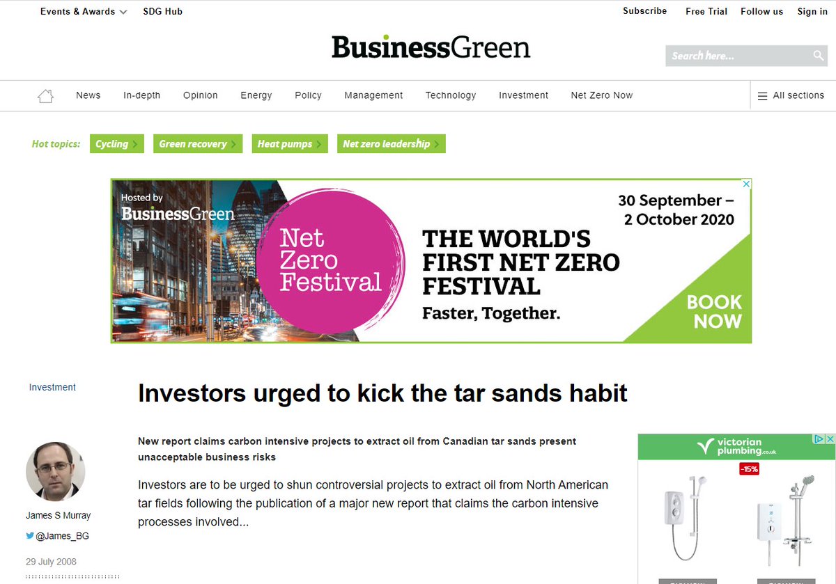 As Total joins Shell & BP in writing down or divesting  #tarsands; it's worth recalling how the Co-op, WWF & Greenpeace called it right in 2008 with pioneering engagement of investors & oil majors re  #ClimateRisk  #StrandedAssets. NGOs &  #ESG pioneers need to say "told you so" more