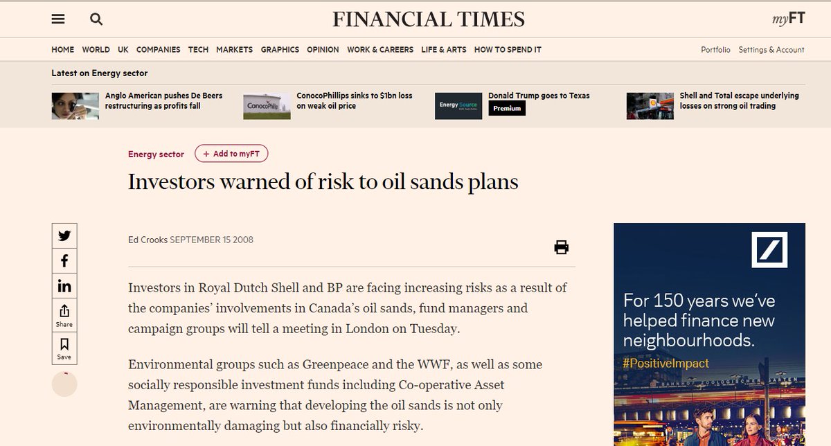As Total joins Shell & BP in writing down or divesting  #tarsands; it's worth recalling how the Co-op, WWF & Greenpeace called it right in 2008 with pioneering engagement of investors & oil majors re  #ClimateRisk  #StrandedAssets. NGOs &  #ESG pioneers need to say "told you so" more