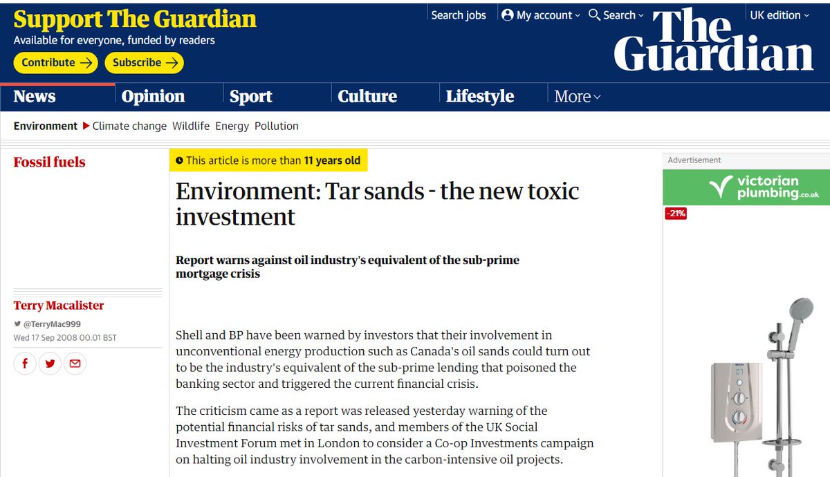 As Total joins Shell & BP in writing down or divesting  #tarsands; it's worth recalling how the Co-op, WWF & Greenpeace called it right in 2008 with pioneering engagement of investors & oil majors re  #ClimateRisk  #StrandedAssets. NGOs &  #ESG pioneers need to say "told you so" more