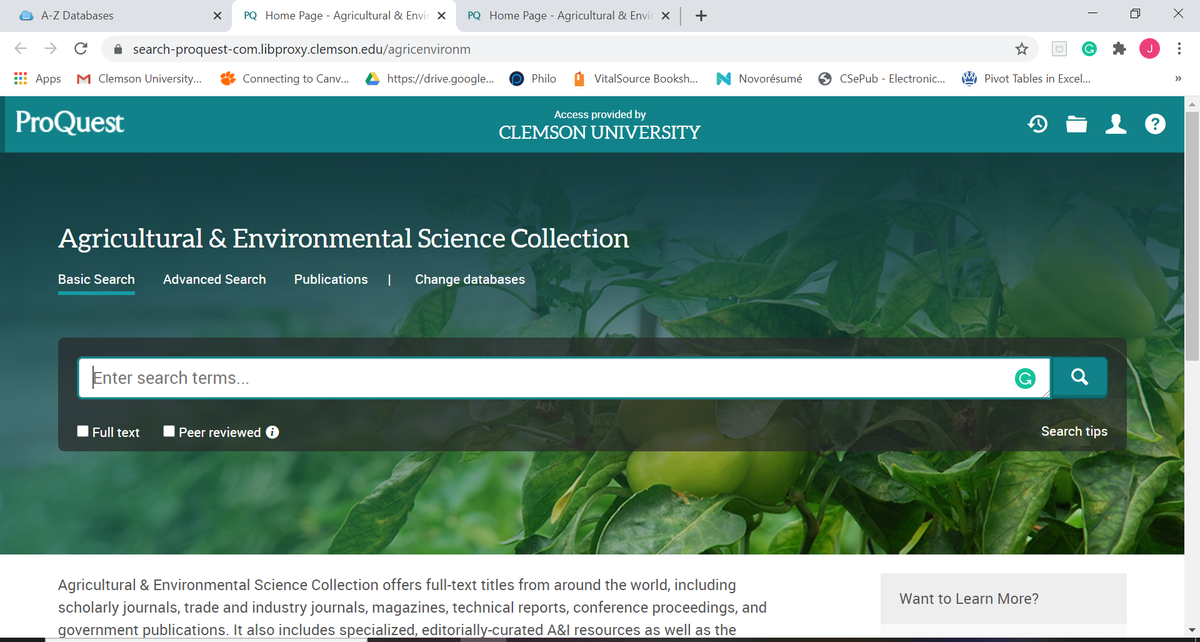 clemsonlibrary's tweet photo. This #DatabaseoftheWeek is our Agricultural & Environmental Science Database! This database offers full-text titles from around the world, covering subjects like Animal sciences, Biotechnology, Conservation, and much more! https://t.co/j2SRGBvUYI