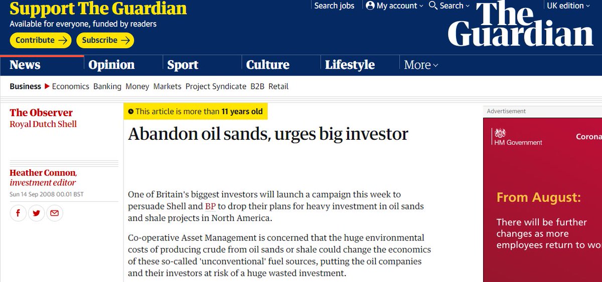 As Total joins Shell & BP in writing down or divesting  #tarsands; it's worth recalling how the Co-op, WWF & Greenpeace called it right in 2008 with pioneering engagement of investors & oil majors re  #ClimateRisk  #StrandedAssets. NGOs &  #ESG pioneers need to say "told you so" more