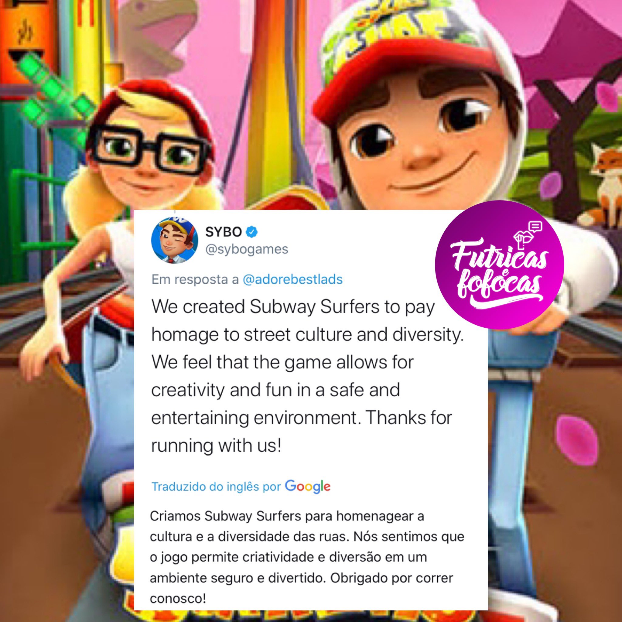 FUTRICAS on X: Gente a história que tá circulando sobre o jogo Subway  Surfers é FALSA. A empresa que criou o jogo, desmentiu aqui no twitter   / X