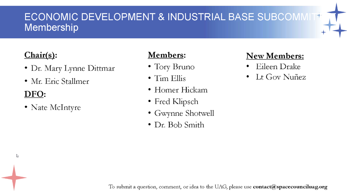  #NatlSpaceCouncil  #UserAdvisoryGroup - Eric Stalmer Introducing thier team.