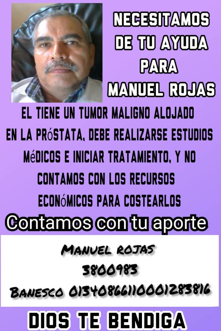Salasbelloy1's tweet photo. Como muchos enfermos en Venezuela Manuel esta enfermo y siempre podemos hacer algo!!!
#Apoyalo #Cancer #AYUDA #30Julio https://t.co/3J19sm9XSq