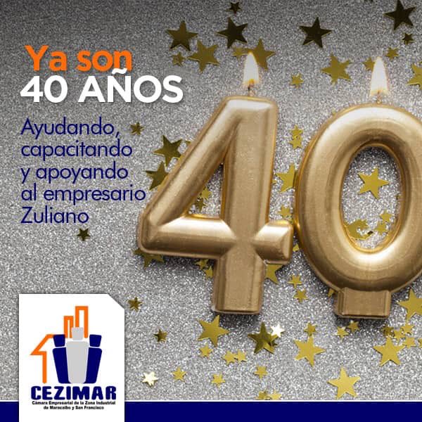 ¡Hoy estamos de Aniversario! 🎉🎉🎉
.
Cumplimos 4️⃣0️⃣ años de servicio, apoyando las empresas e impulsando el desarrollo industrial de Maracaibo y San Francisco. 
.
#Cezimar
#CámaraEmpresarial
#CalidadEmpresarial
#Aniversario
#ZonaIndustrial
#Maracaibo
#SanFrancisco