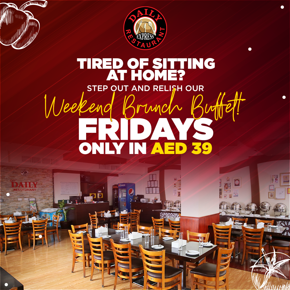 Dailyrestaurant's tweet photo. Visit our Barsha branch for Weekend Brunch Buffet.
Every Friday 12 pm - 3:30 pm
Only in AED 39

Call now for more information: 04 323 2341

#DailyExpressRestaurant #Dinein #Delivery #OrderNow #desifood #BarshaBranch #Buffet #BrunchBuffet https://t.co/FDRP9uwHob