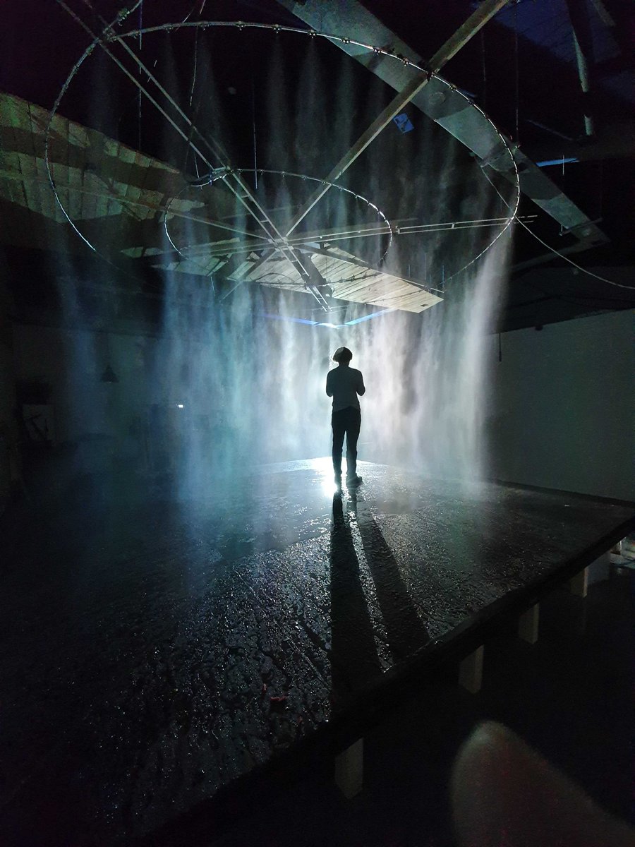 invisibleflock's tweet photo. Man in the mist - our studio manager Klavs. Ongoing studio process for #sleepingtree
.
This is a self enclosed water system we’re building in the studio creating fine water mist to hold projected images of the sumatran rainforest.
.
#projection #water #sumatra #rainforest #art https://t.co/JnuWzFnRUG