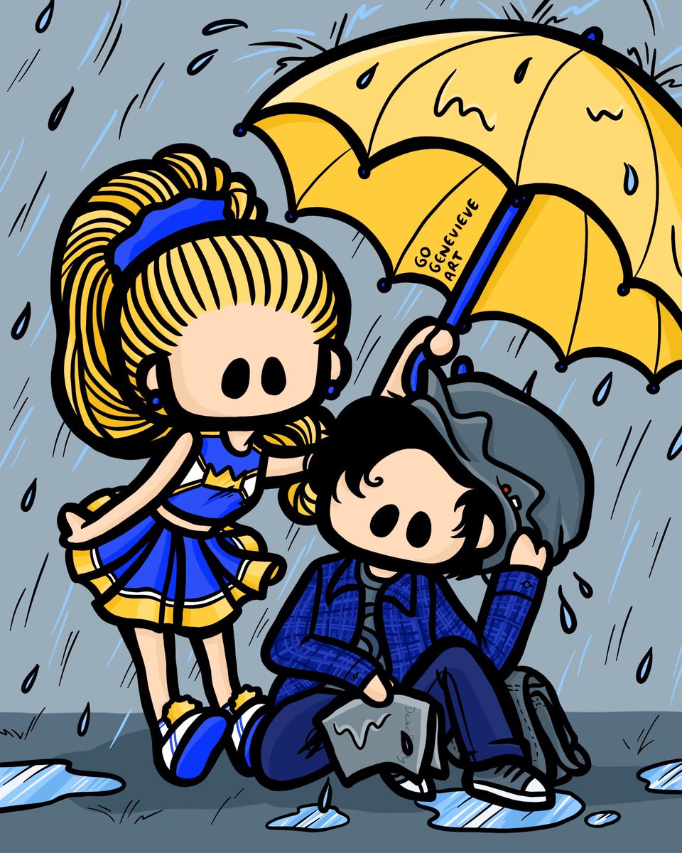 gogenevieve's tweet photo. It might be summer where you are, but here it’s typhoon season 😆 Thought it might be fun to see Betty bringing some sun into Jug’s bleak landscape☀️☀️☀️ #bugheadart #bughead #bugheadedit #umbrella @ArchieComics @lilireinhart @WriterRAS @RiverdaleWriter @colesprouse @CW_Riverdale https://t.co/SpypzZO6qh