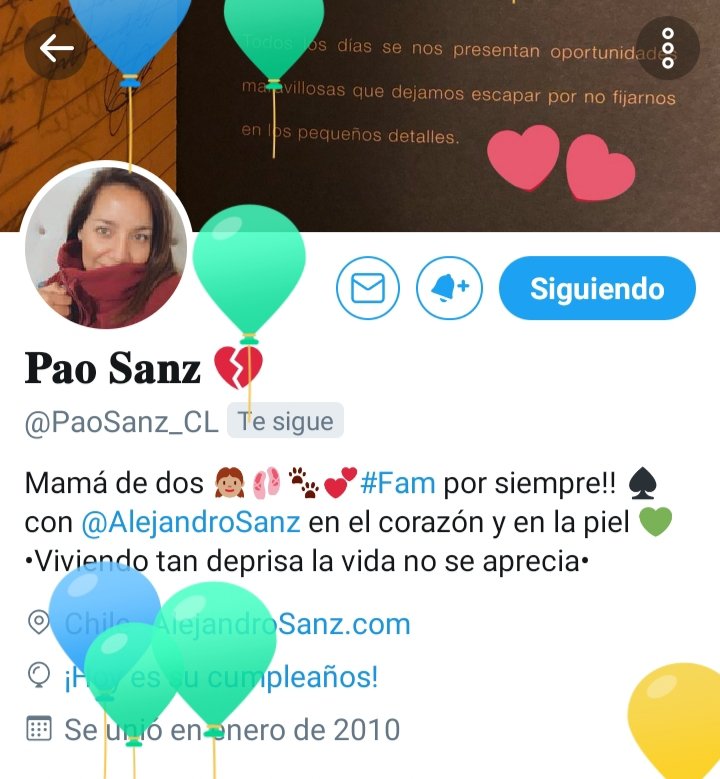 Muchísimas felicidades querida @PaoSanz_CL que pases un buen día de cumple, te deso lo mejor siempre,
Ojalá <a href="/AlejandroSanz/">Alejandro Sanz</a> te mande un saludito bello de esos que te alegran la vida.
🎁♥️♌🌻🍰