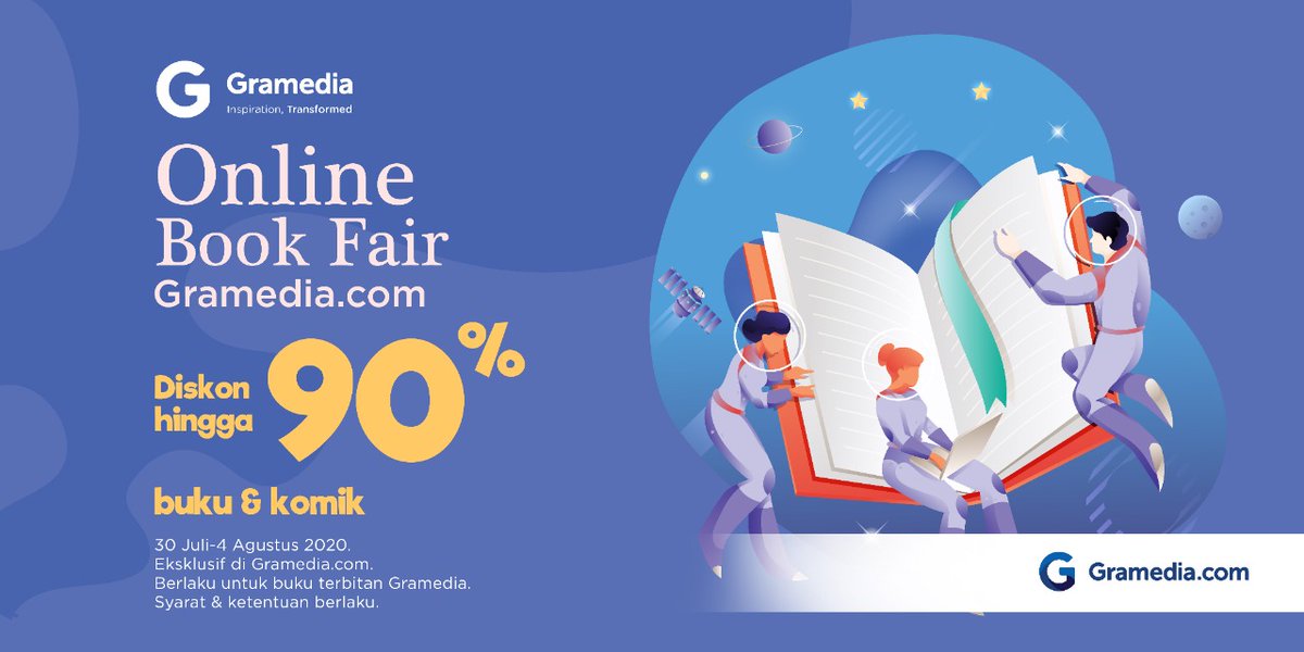 gramedia's tweet photo. ONLINE BOOK FAIR 3 DATAAANG~

Kali ini ada diskon hingga 90% untuk buku &amp; komik pilihan! Jangan lupa pake kode voucher "OBF3KGX" untuk diskon ongkir ke seluruh Indonesia. Yuk klik tautan di bawah sebelum kehabisan, cuma sampai 4 Agutus yaaa 😝 

https://t.co/xZAJ4kkLjD https://t.co/4KGLVbPn50